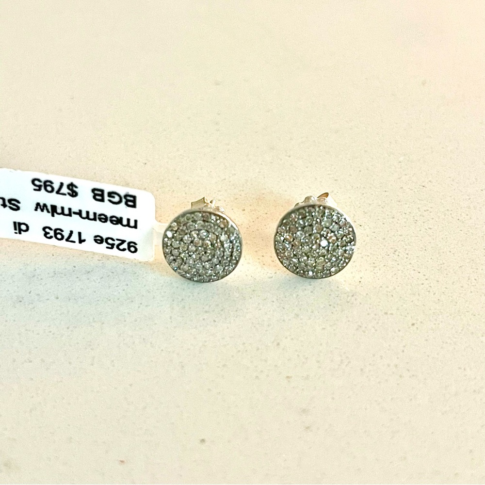 Unisex Diamond disc sterling silver post earrings.